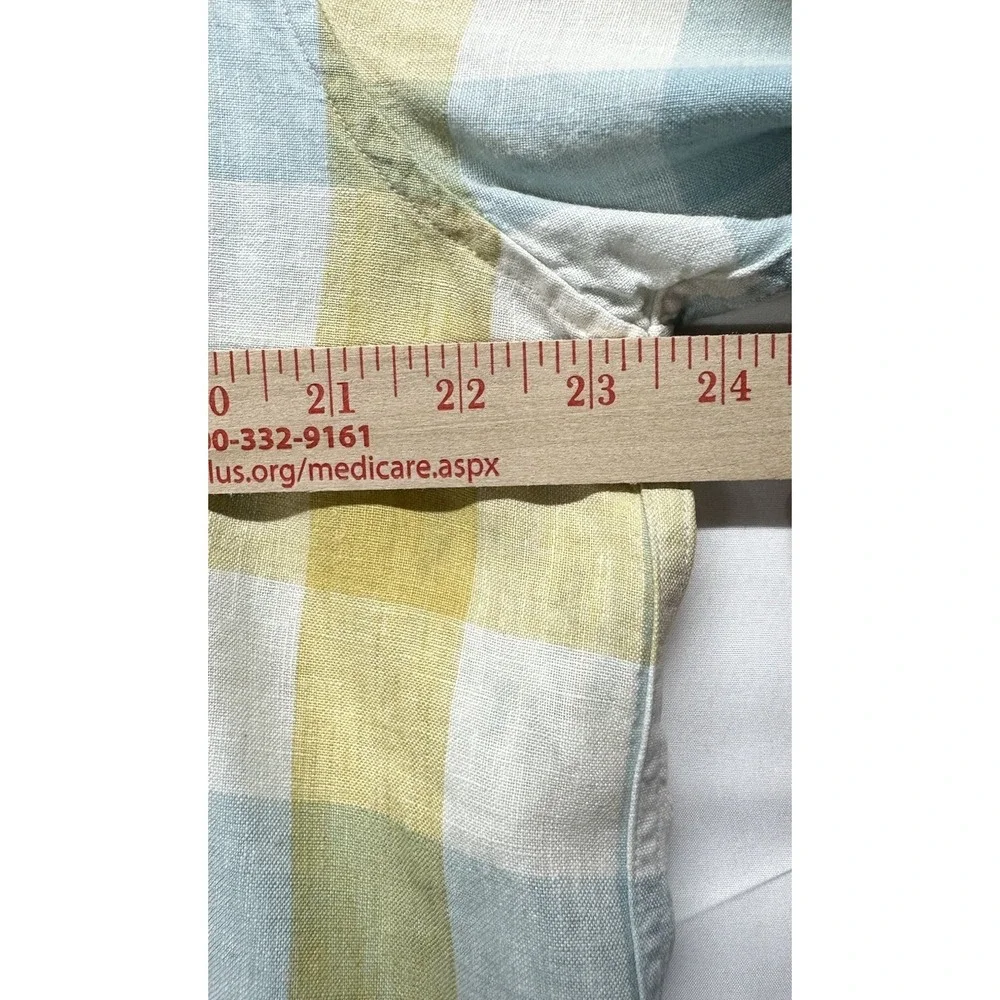Tommy‎ Bahama Men's Linen Button Up Plaid Blue Yellow Vacation Large Casual